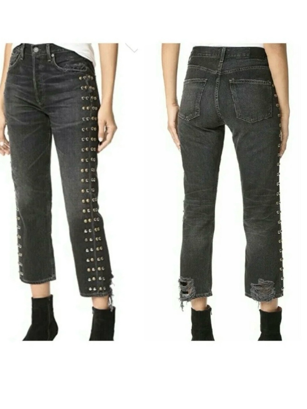 Citizens Of Humanity Washed Black Stud-Side Straight Leg Gia Jeans